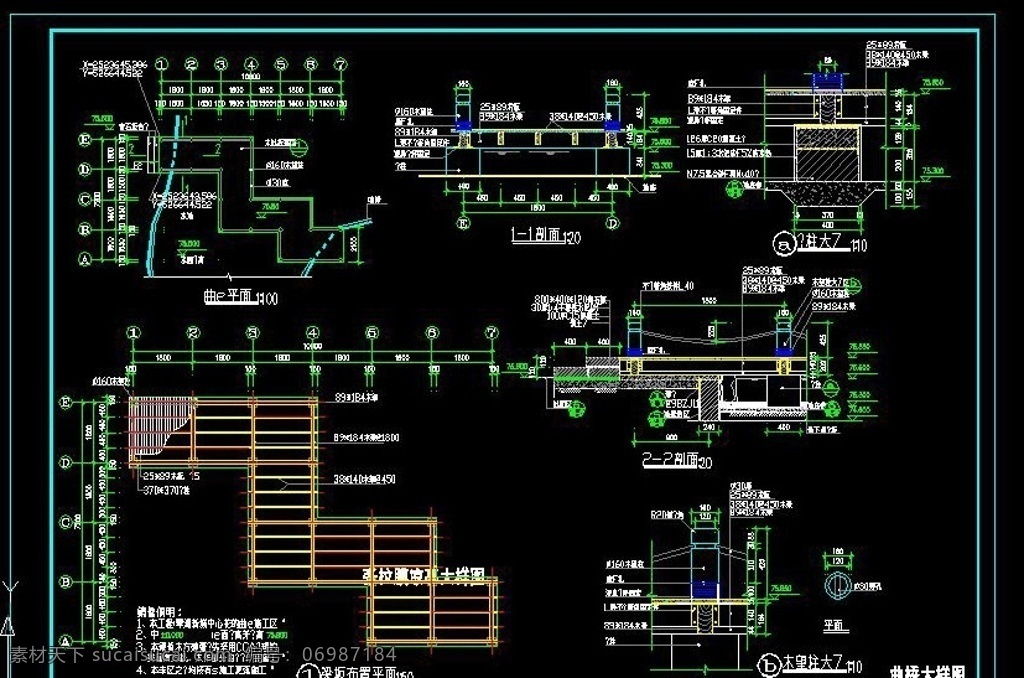 cad 曲 桥 施工图 曲桥 cad施工图 曲桥施工图 素材图库 景观设计 环境设计 源文件