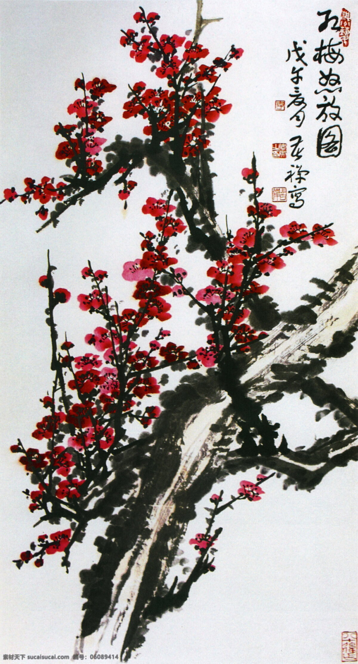 红梅怒放图 红梅怒放 李苦禅 花鸟国画 水墨画 古画 中国画 设计素材 梅花专辑 中国画篇 书画美术 白色