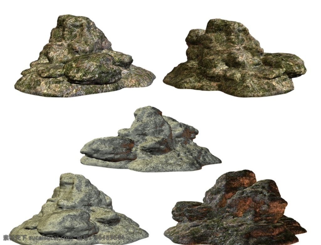 石头素材 石头 3d 假石山 园林素材 效果图素材 小山丘 3d植物石头 分层