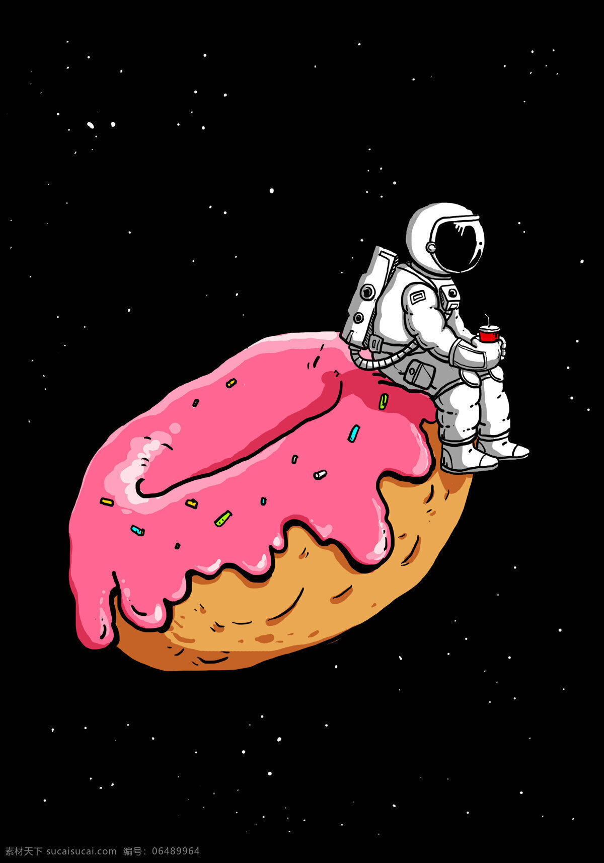 太空 宇航员 甜甜圈 寂寞 插画 天空 动漫动画 动漫人物