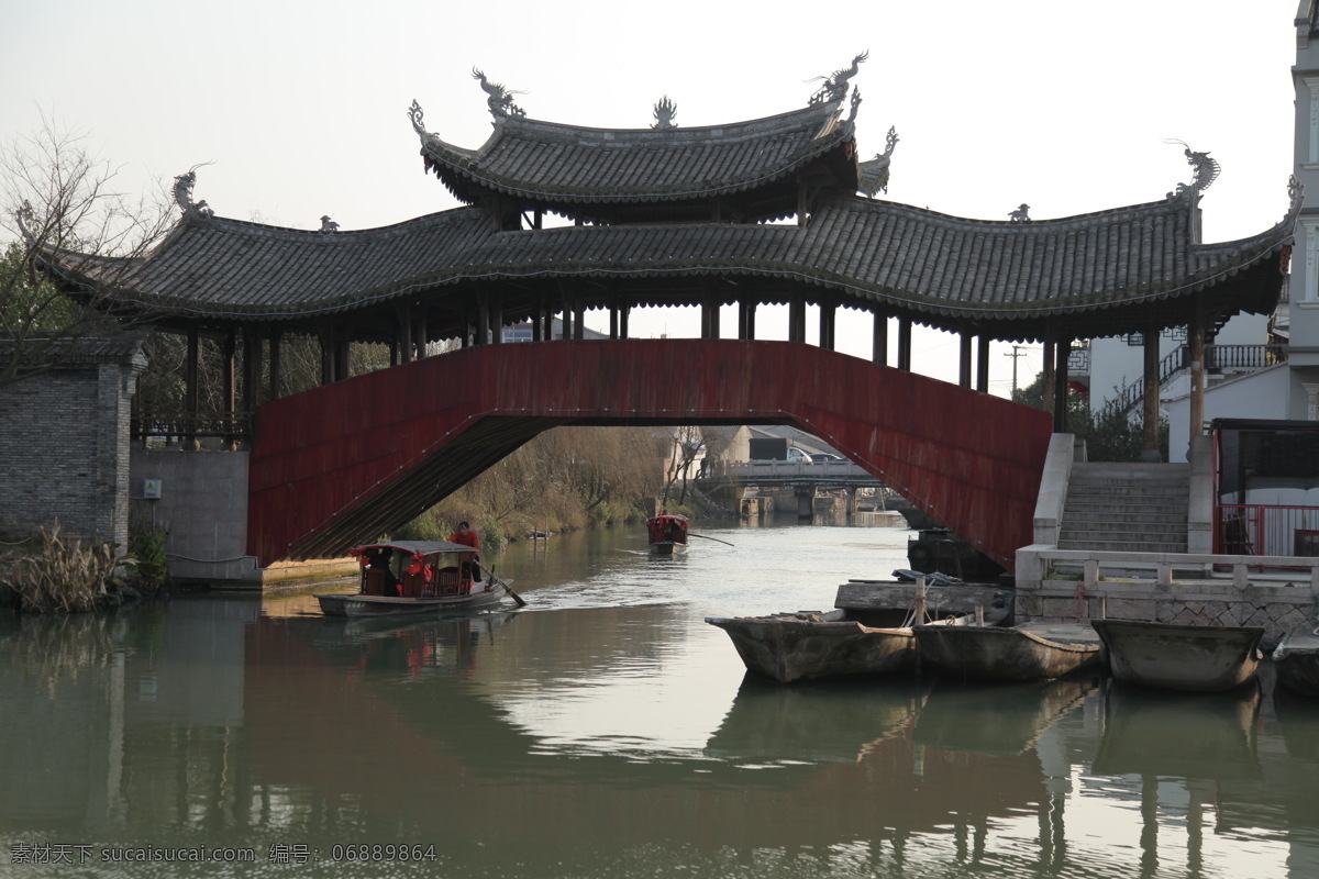 古典建筑 小河 小船 传统文化 文化艺术
