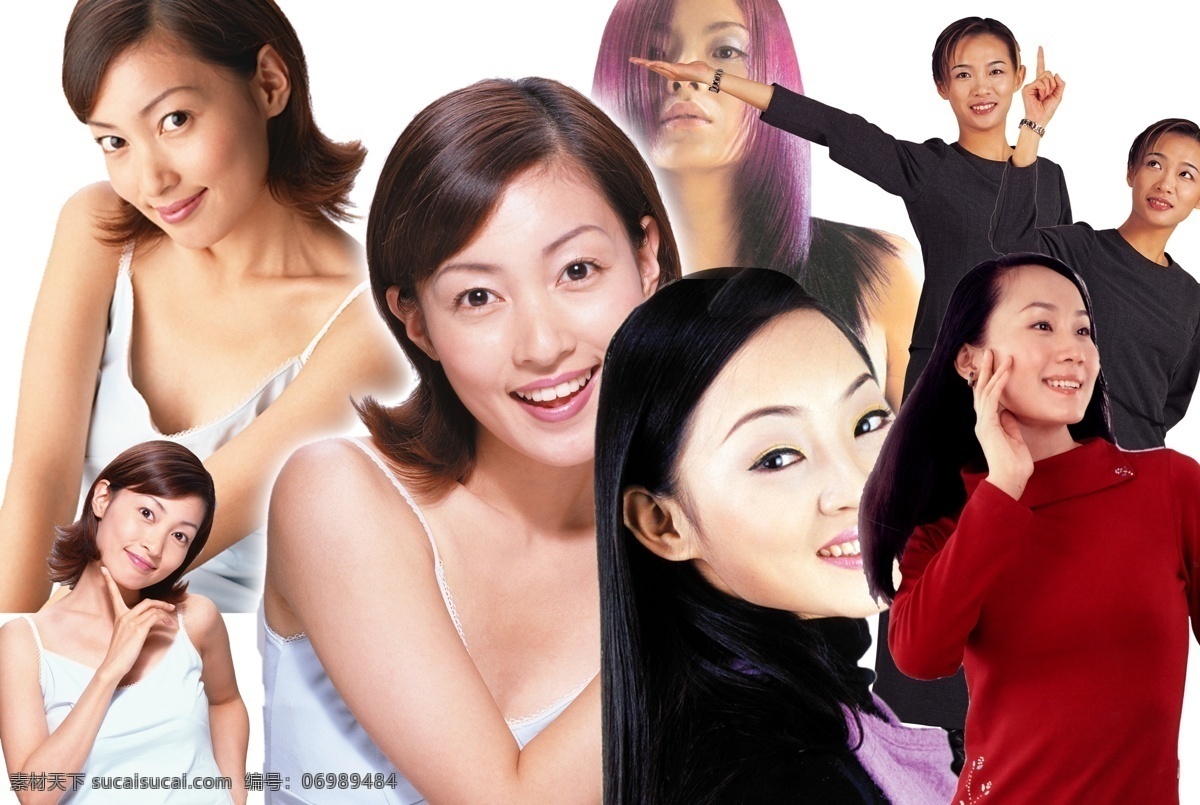 分层 发型 护肤 美发 美女 人物 手势 微笑 模板下载 抚摩脸庞 源文件 psd源文件