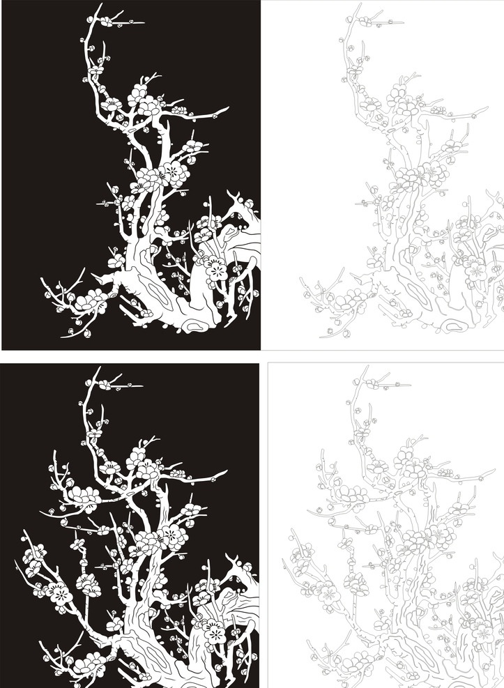 艺术玻璃 梅花 玉砂图案 冰雕图案 黑折图 矢量图 背景 移门图案