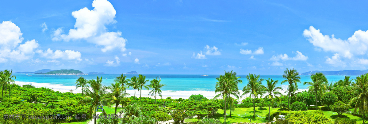 热带 天堂 三亚 风景 城市 中国 亚龙湾 椰树 蓝天 白云 碧海 草地 沙滩 船只 山峰 小岛 礁岩 旅游摄影 自然风景