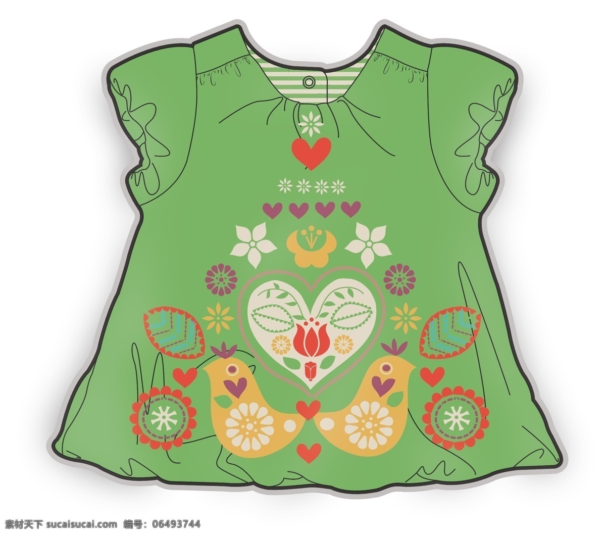 绿色 短袖 女 宝宝 服装设计 彩色 矢量 原稿 娃娃裙 儿童服装设计 可爱 黑白 手绘 保暖 线条 源文件 童装 棉质