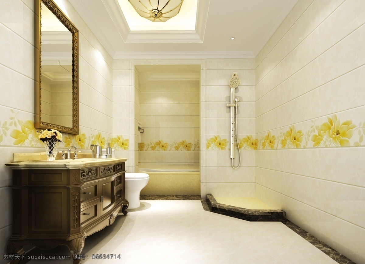 洗手间 卫生间 卫浴 效果图 3d效果图 3d设计 3d作品 黄色