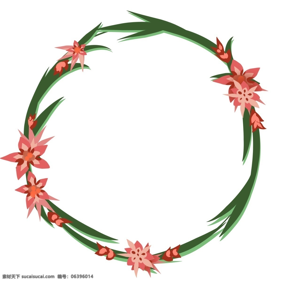 花朵 装饰 圆形 花环 绿叶