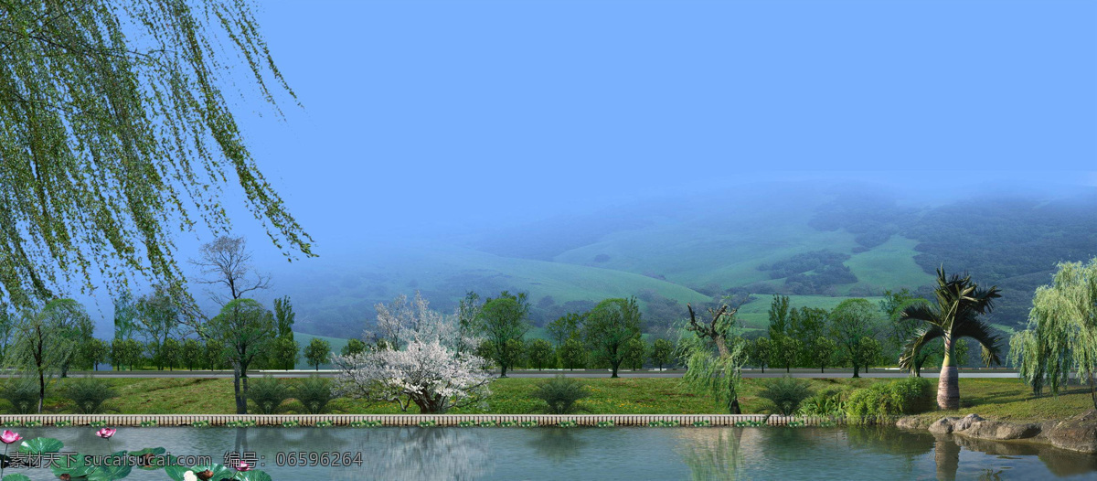 房地产 广告 背景 春天 公园 风景 春色满园 荷溏 柳树 春景 自然景观 自然风景 摄影图库