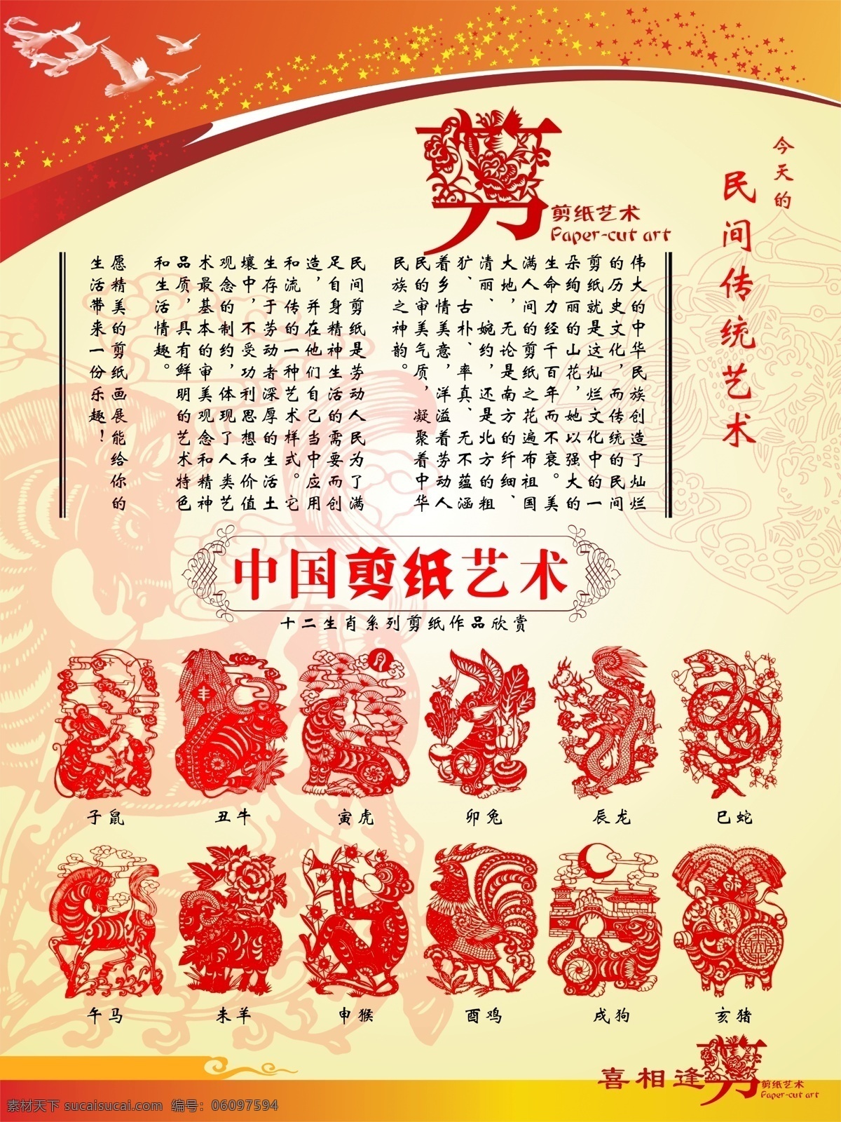 中国剪纸艺术 剪纸 艺术 民间传统艺术 十二生肖 鼠 牛 虎 兔 龙 蛇 马 羊 猴 鸡 狗 猪 传统文化 分层 源文件