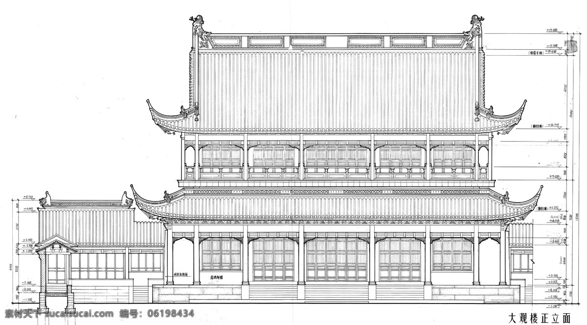 大观楼 正 立面 psd源文件 古代建筑 建筑图纸 图纸 分层