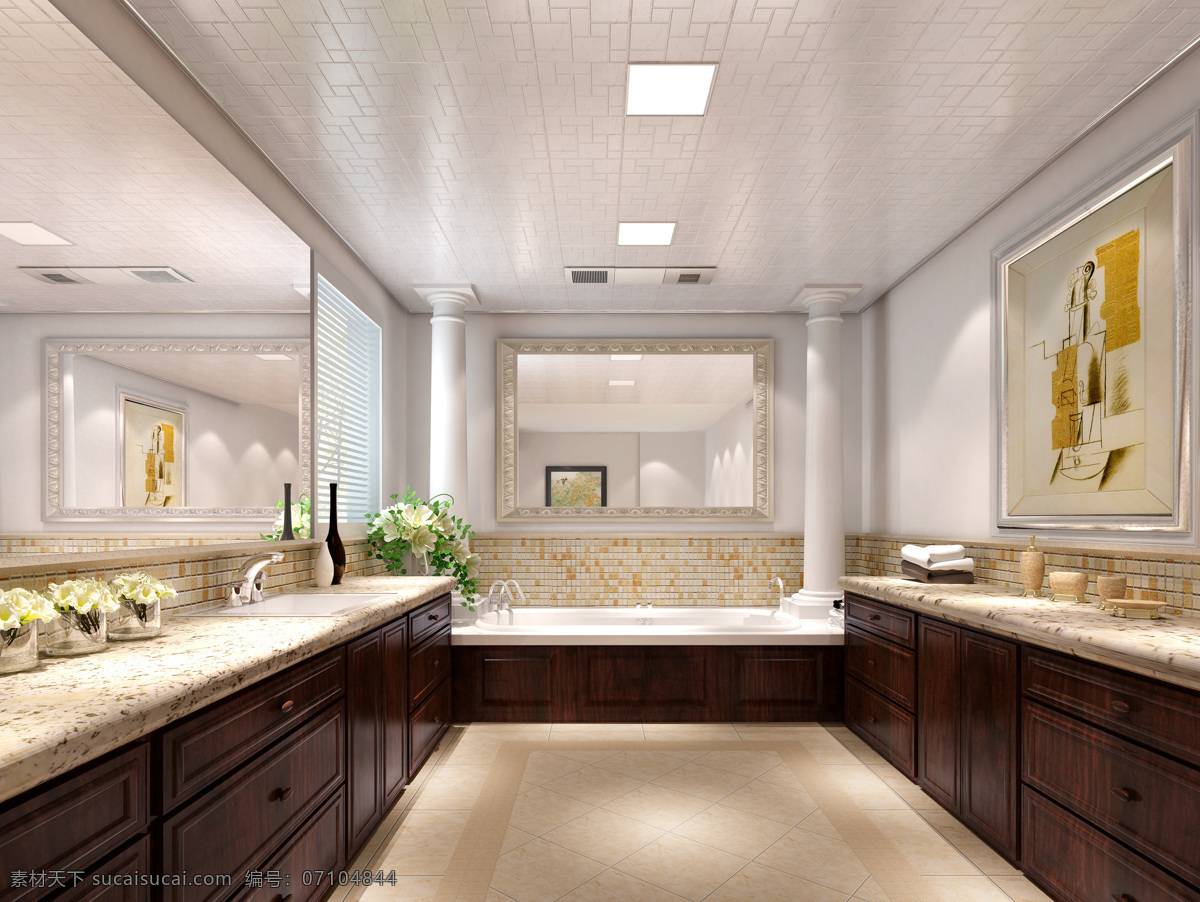 浴室场景图 浴室 效果图 地板 木柜 浴缸 室内设计 环境设计