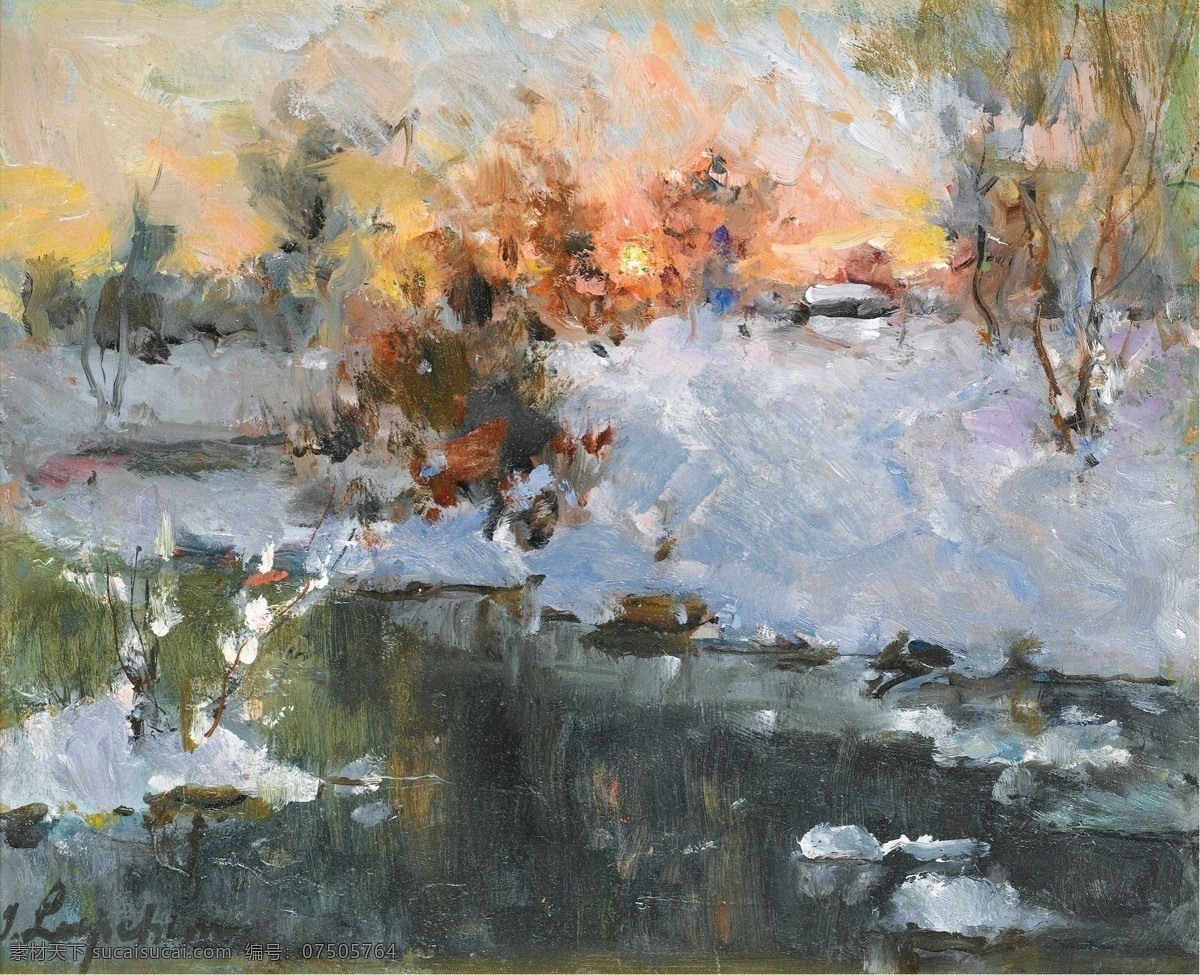 sunset 大师 画家 风景画 静物 油画 建筑 装饰画 at landscape winter lapshin georgy 人物 高清 西方 国外 现代 家居装饰素材