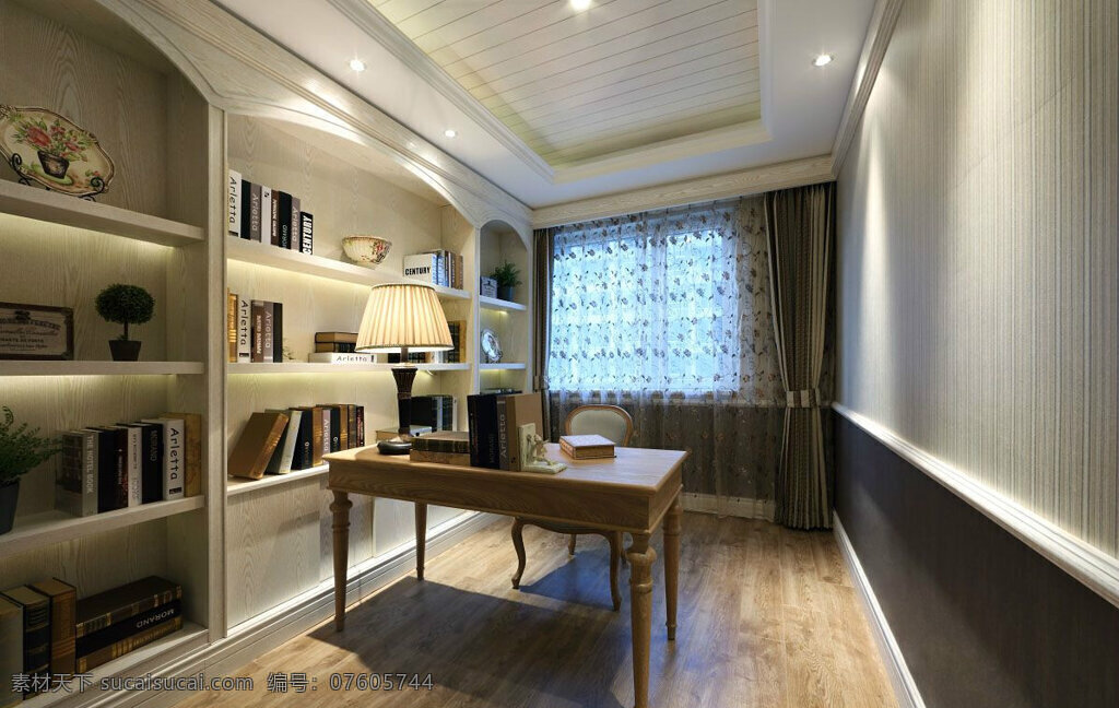 美式 室内 书房 设计图 家居 家居生活 室内设计 装修 家具 装修设计 环境设计 书柜