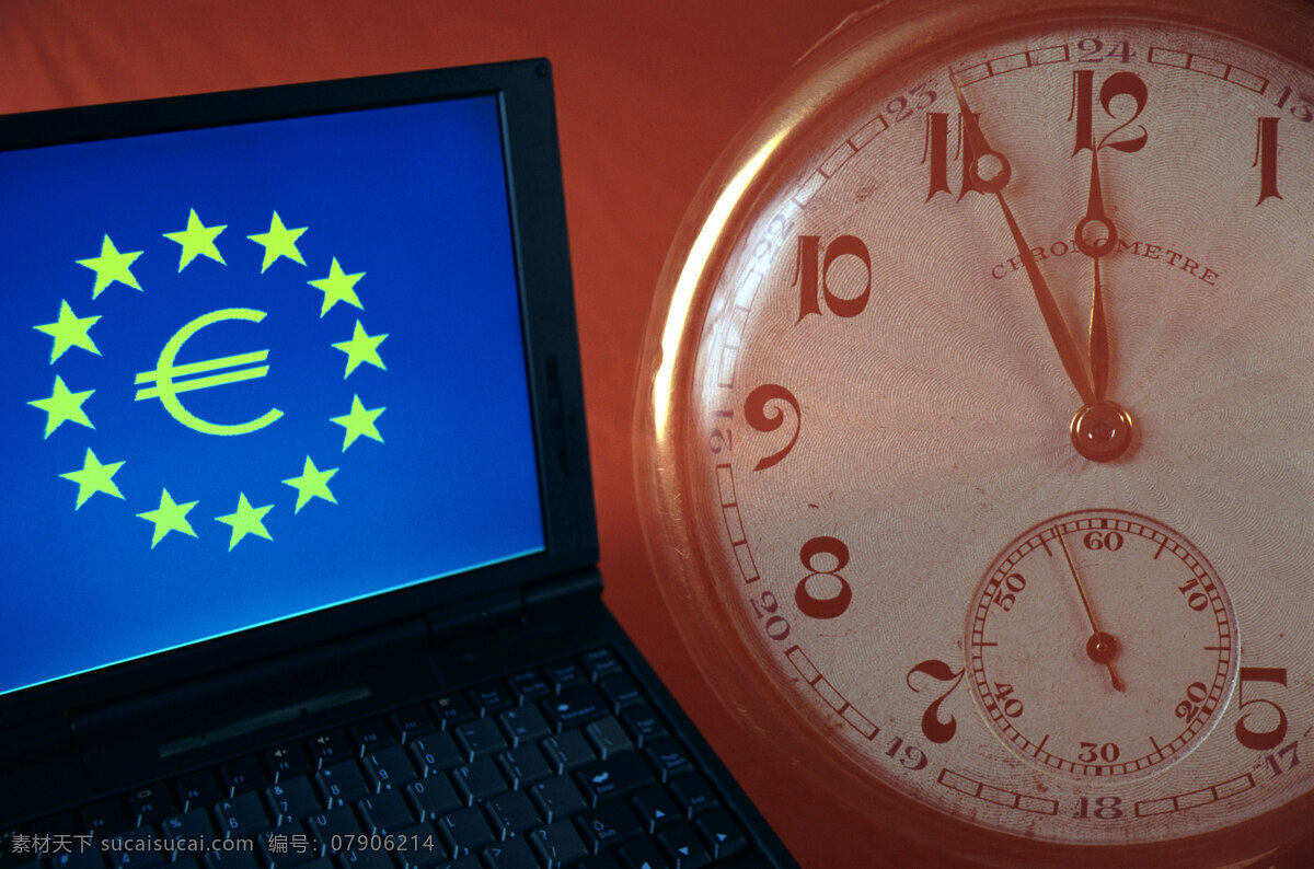 欧盟 屏幕 钟表 货币 战争 创意 电脑屏幕 标识 符号 欧元投影 时钟时间 货币战争创意 商务金融