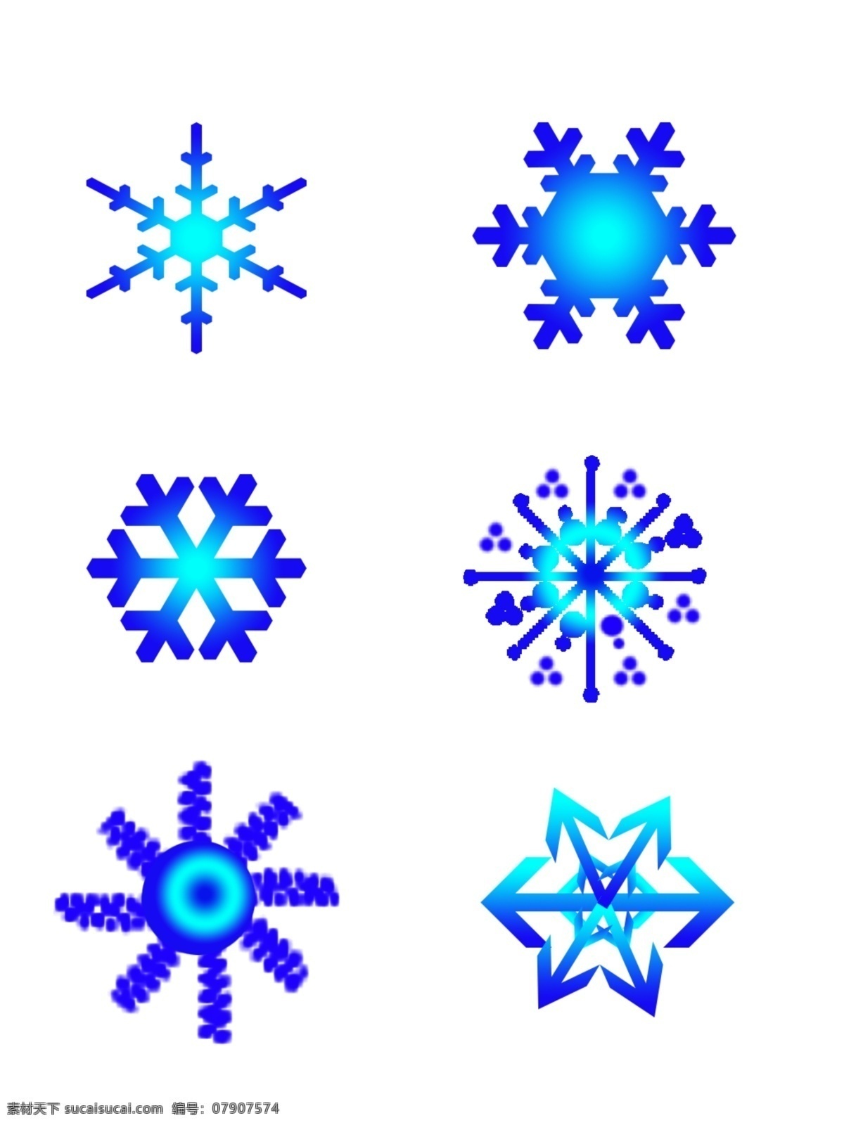 蓝色 渐变 雪花 漂浮 装饰 商用 雪花图片 雪花形状 简约 冬天 免抠 蓝色渐变雪花 雪花卡通形象 可商用 下雪元素 可分开使用