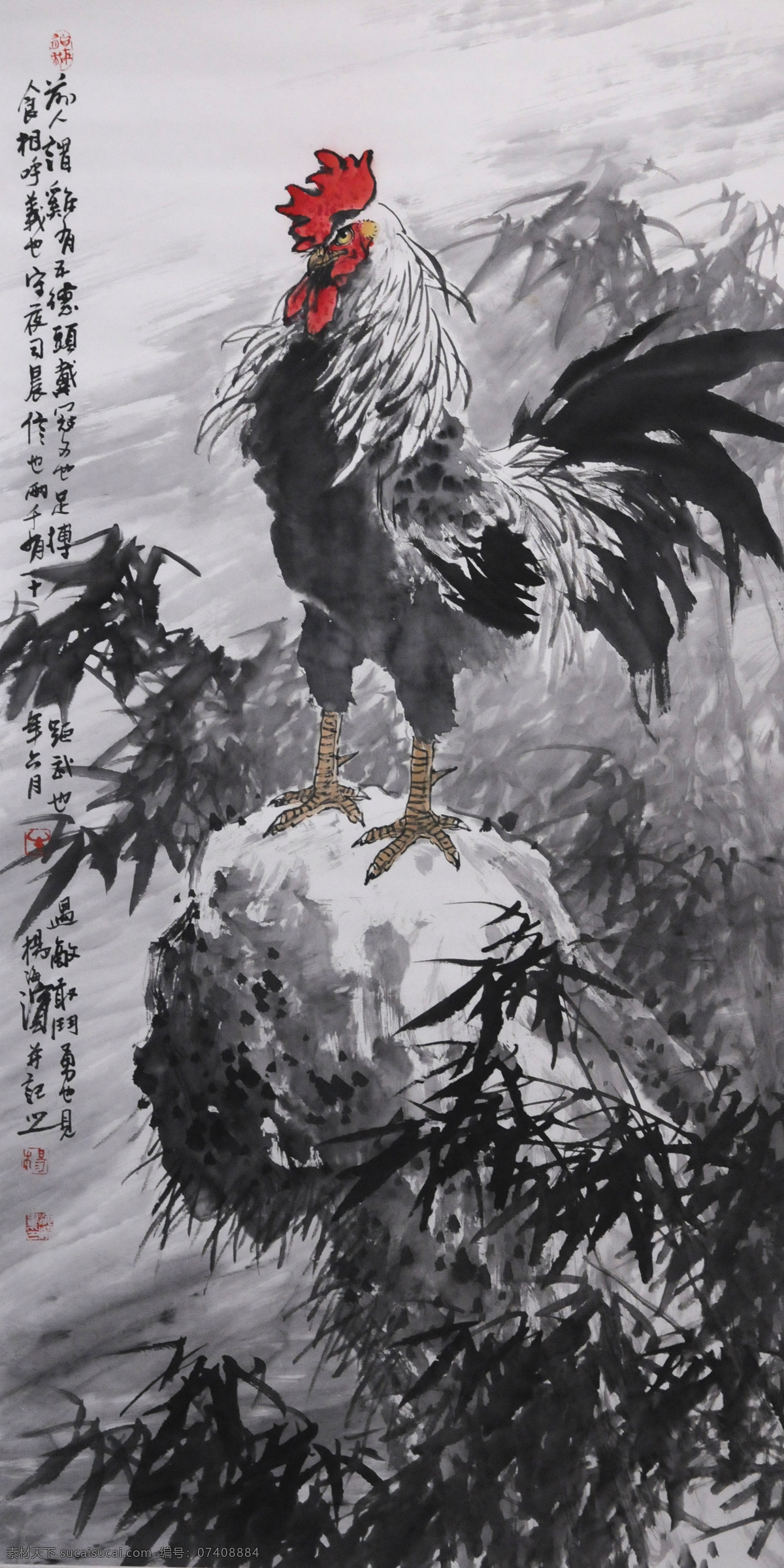 中国画 五德 图 大吉大利 动物 国粹 花鸟画 水墨画 雄鸡 写意画 家居装饰素材 无框画