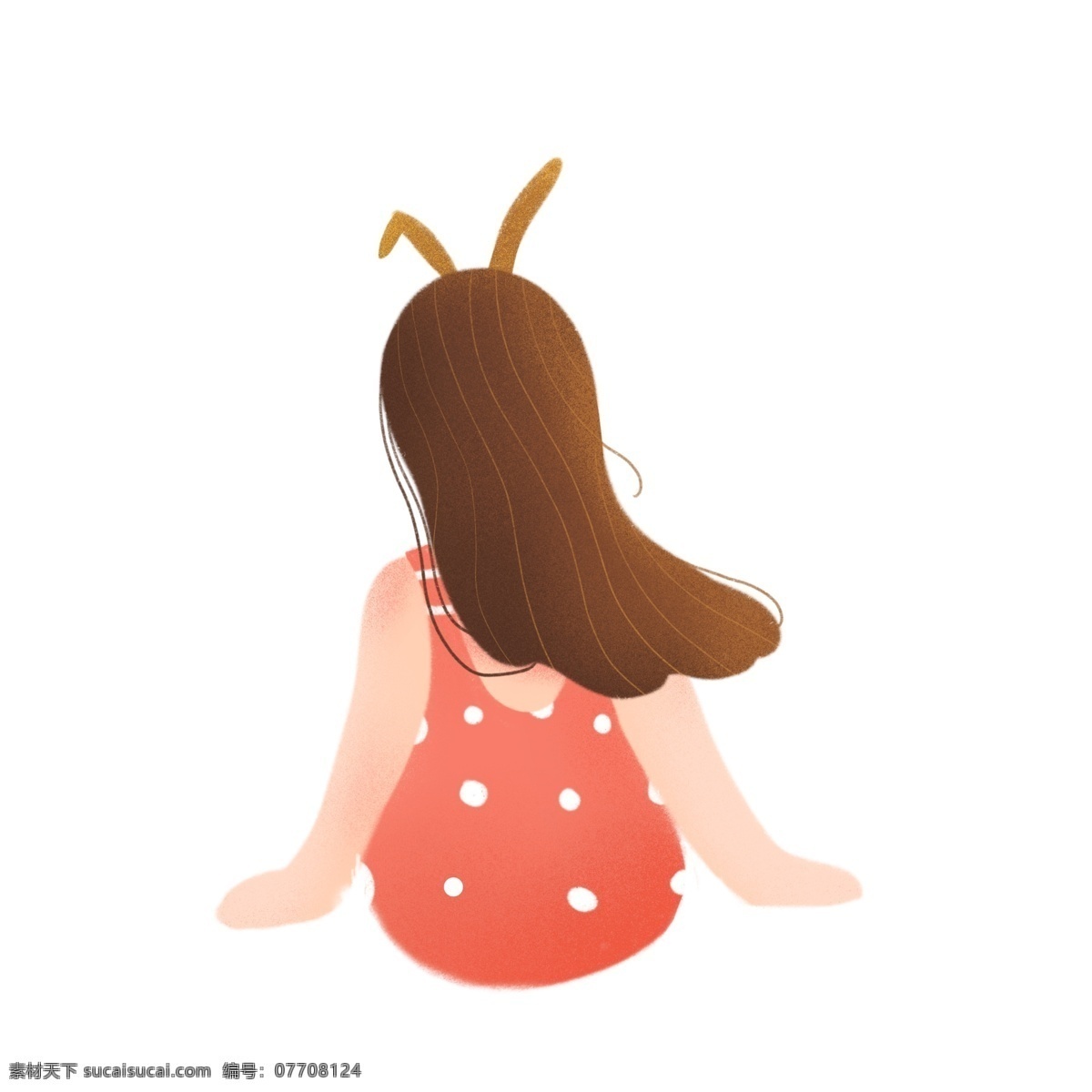 穿 泳衣 女孩 背影 商用 元素 小清新 插画 女生 手绘