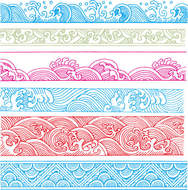 矢量 古典 浪花 花纹 背景 经典 矢量素材 五颜六色 线条 中国风 矢量图 花纹花边