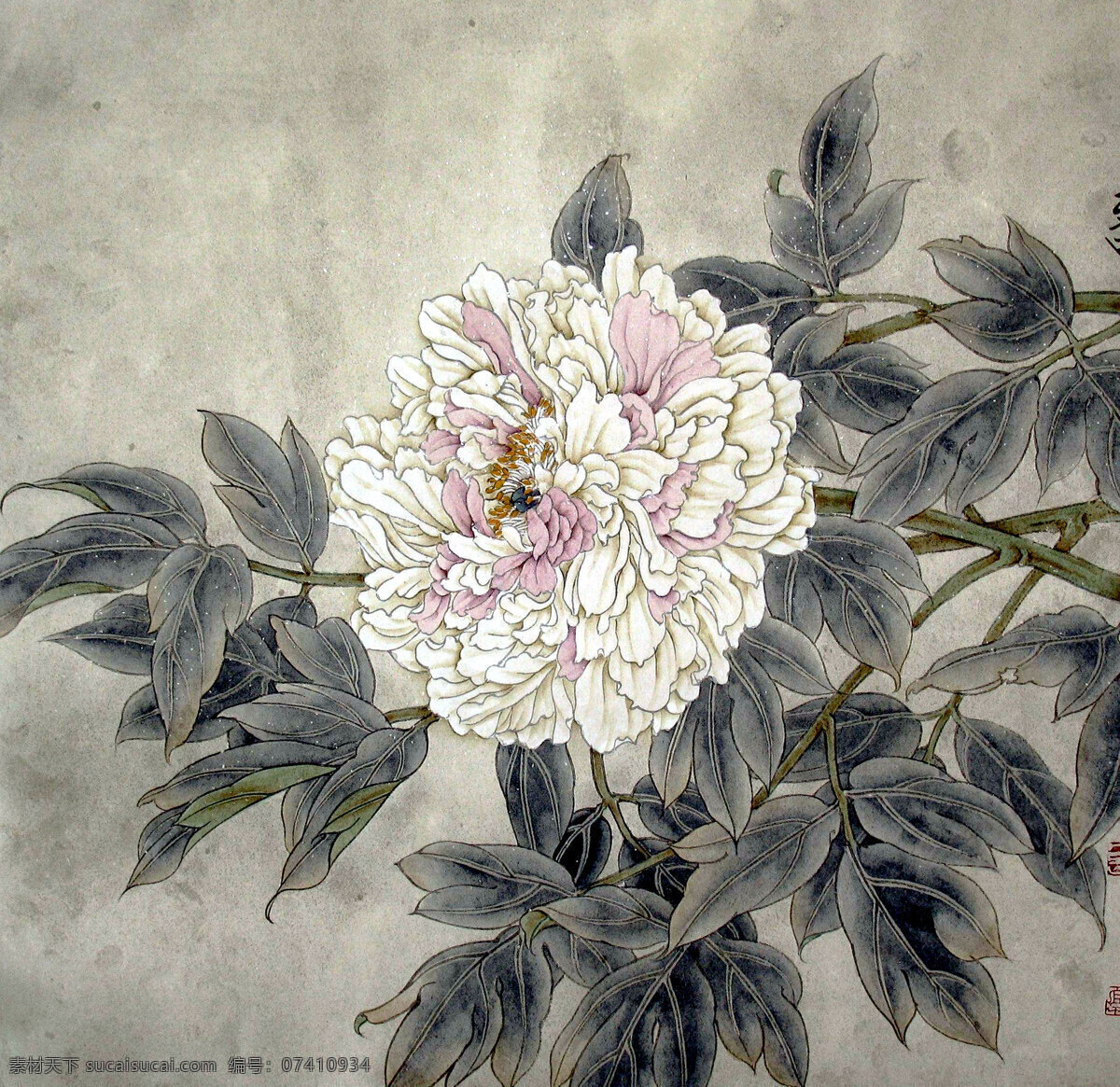 牡丹图 绘画 中国画 工笔重彩画 花鸟画 现代国画 花木 牡丹花 白牡丹 叶子 花香 浓艳 芬芳 国画艺术 书法 印章 国画集18 绘画书法 文化艺术