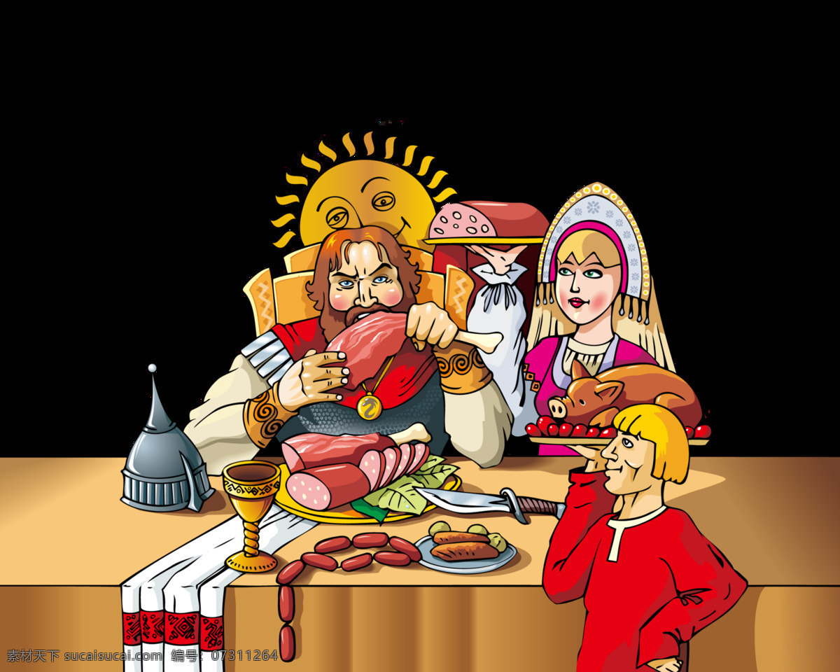 卡通 童话 国王 王妃 美食 图案 元素 彩色装饰 手绘图案 童话美食 装饰物
