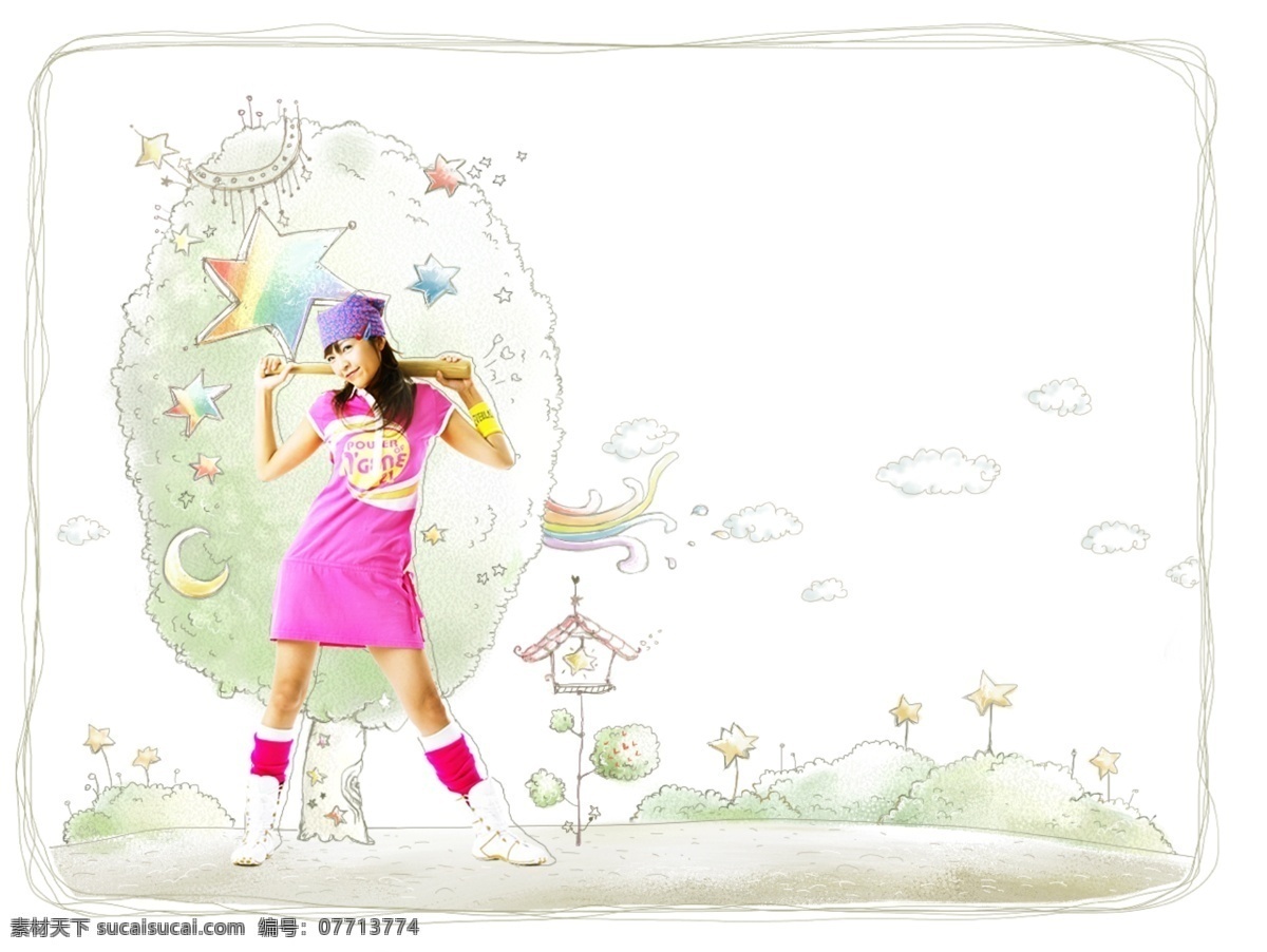 卡 伊 可爱 美女 唯美 卡通 插画 psd素材 psd源文件 分层图片 幻化效果 可爱卡通素材 美女素材 水墨画 唯美插画 虚幻背景
