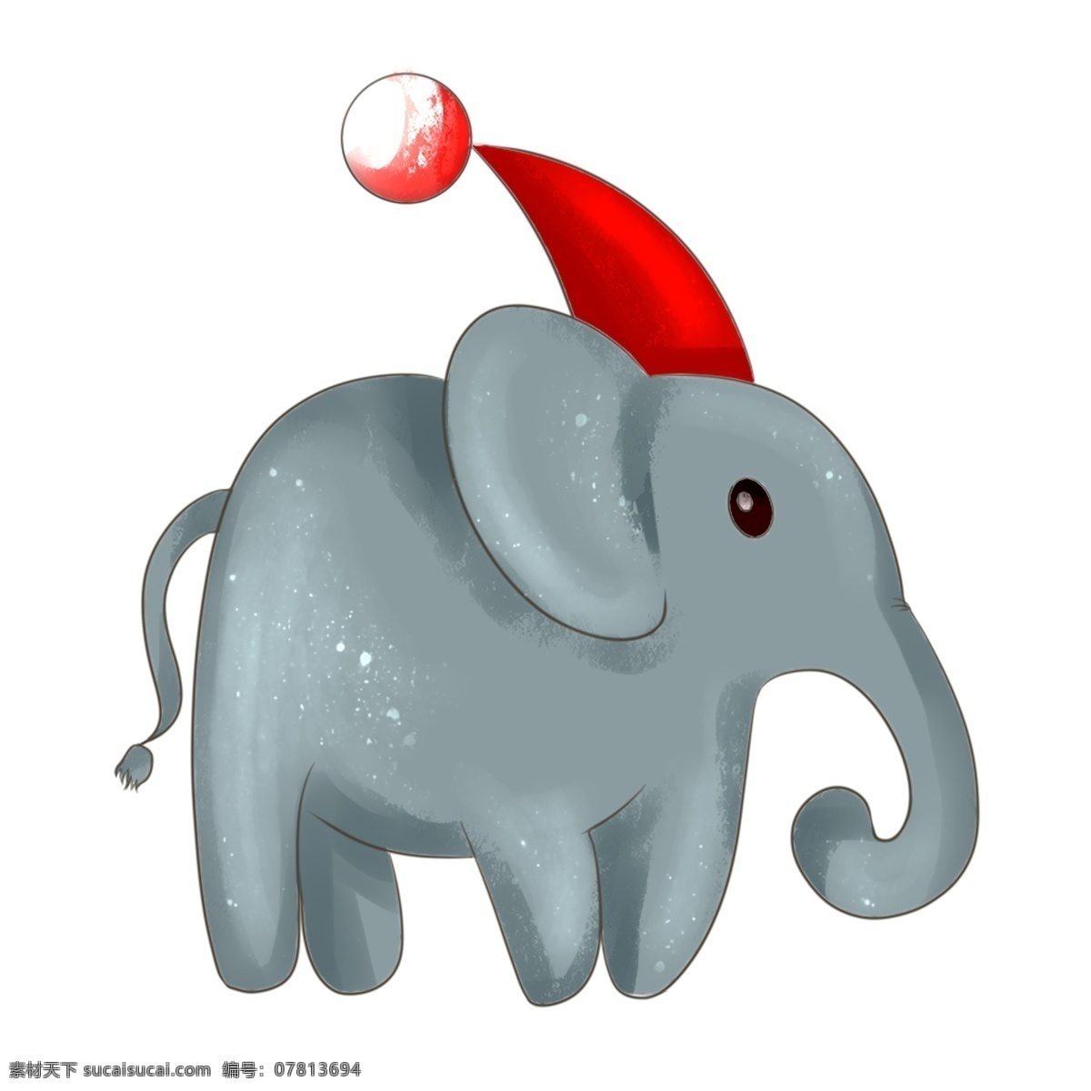 手绘 卡通 圣诞 大象 插画 手绘大象 卡通大象 灰色大象 动物 圣诞节 圣诞大象插画 戴 红色 帽