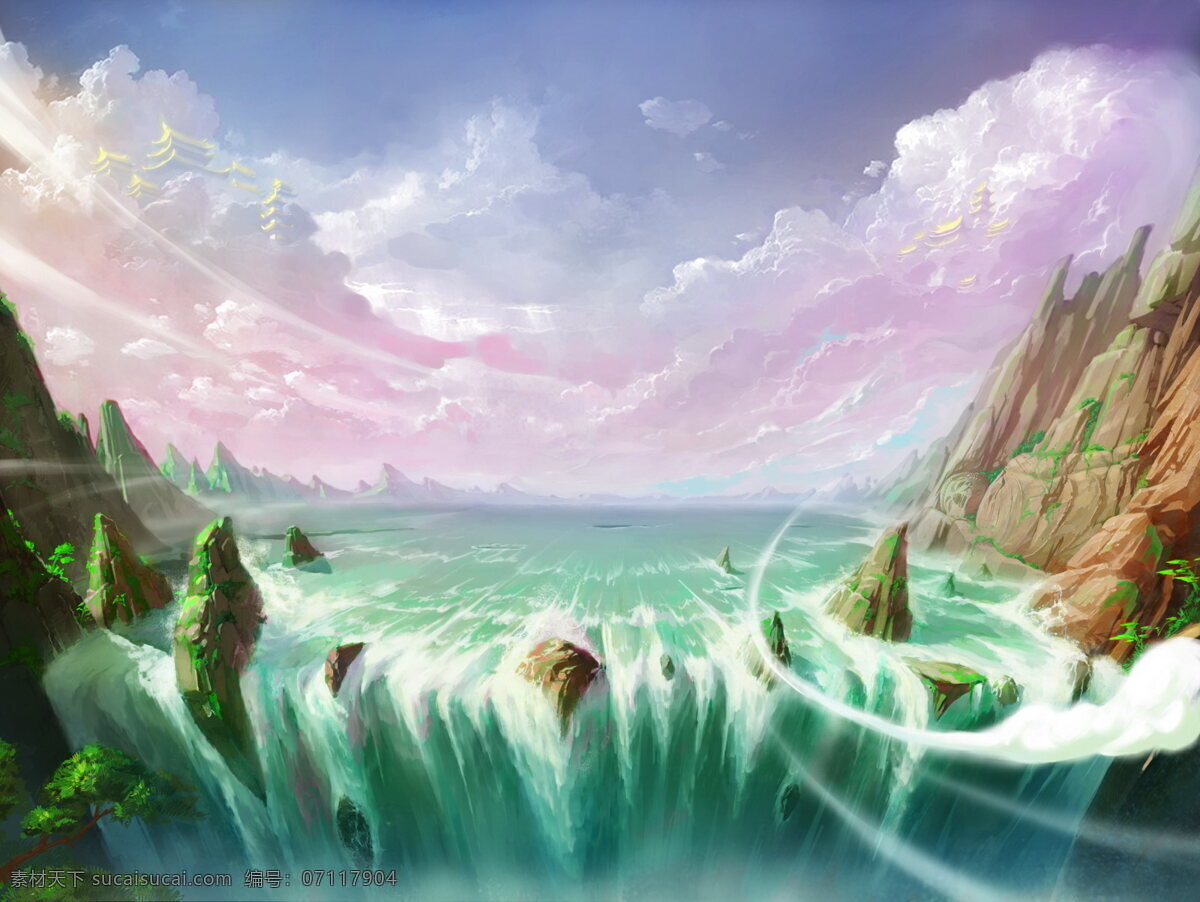 游戏风景 游戏 背景 动漫 高清 手绘 河水 云朵 风景漫画 动漫动画