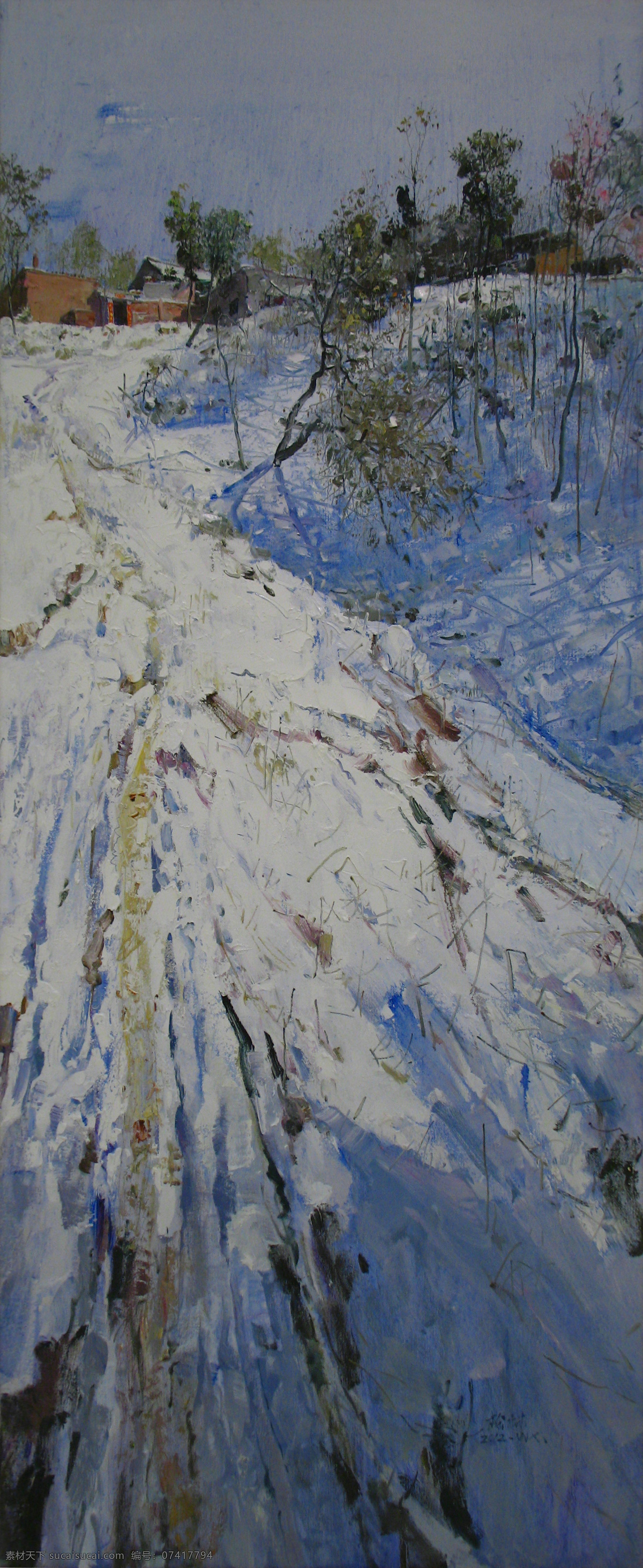 2012年 村庄 大雪 房屋 绘画 绘画书法 路面 美术 高原积雪 贾万雄 20080cm 布面油画 雪地 树木 天空 艺术 油画 文化艺术 家居装饰素材