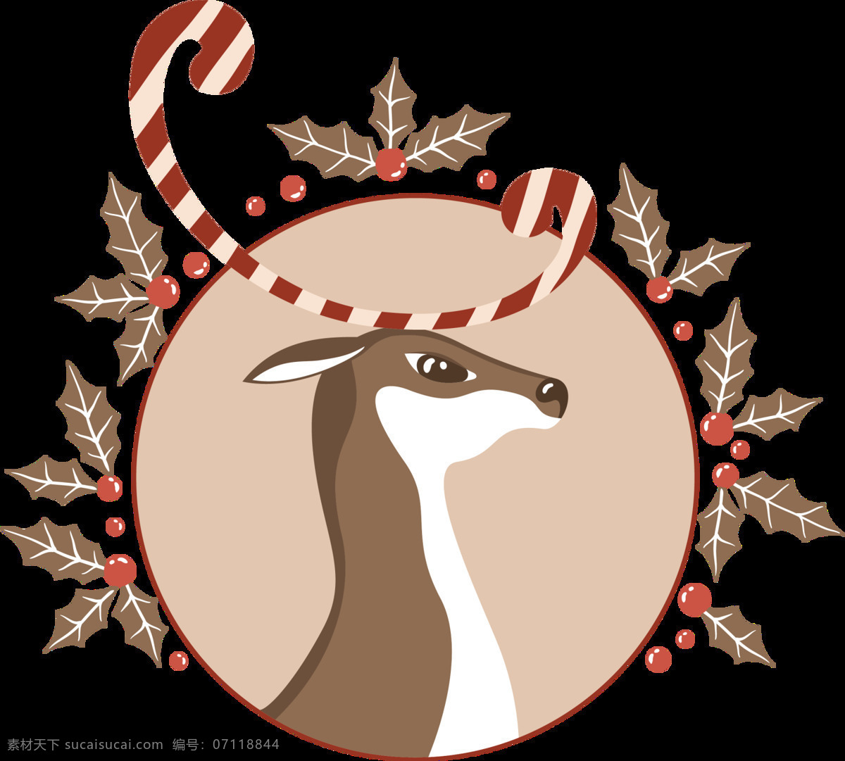 麋鹿 圣诞 树叶 元素 红色拐杖 免扣 圣诞节 透明