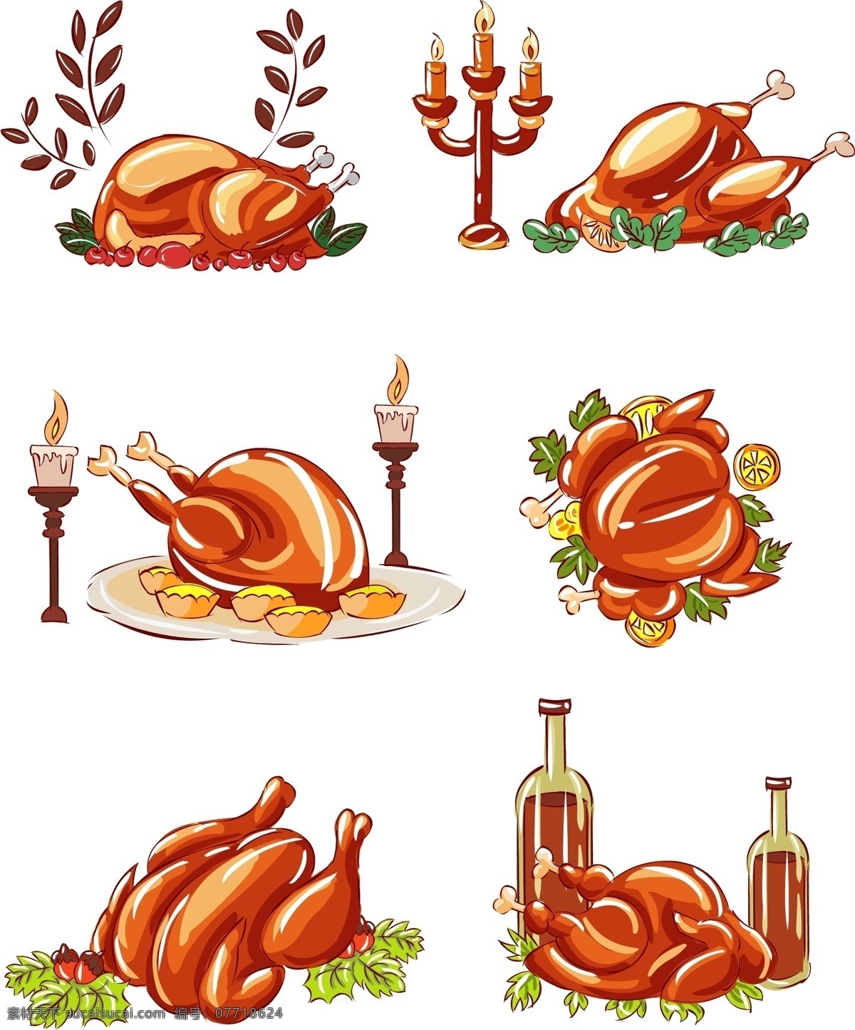 感恩节 手绘 美食 卡通 火鸡 节日 食物 烤鸡 手绘美食