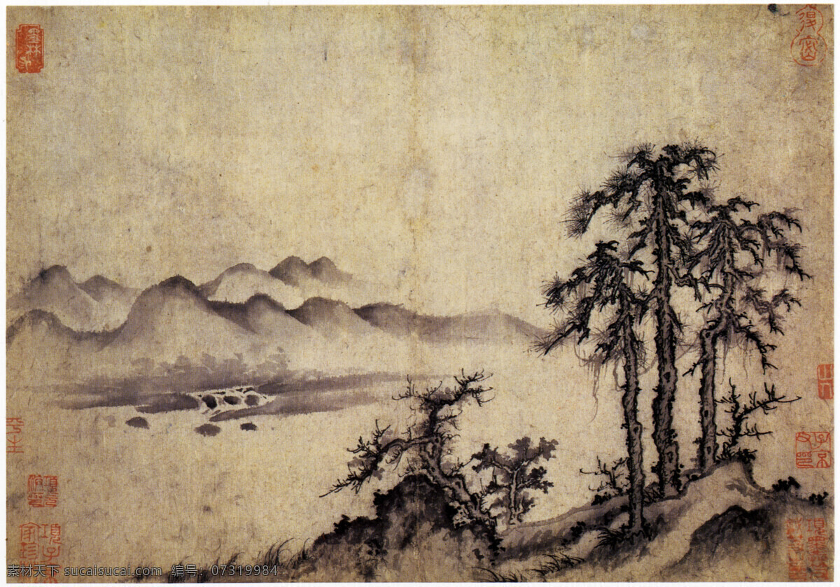 元 王蒙 溪山风雨图册 十开01 十开 藏画 中国画 水墨画 元四家 册页 山水画 上海博物馆藏 绘画书法 文化艺术
