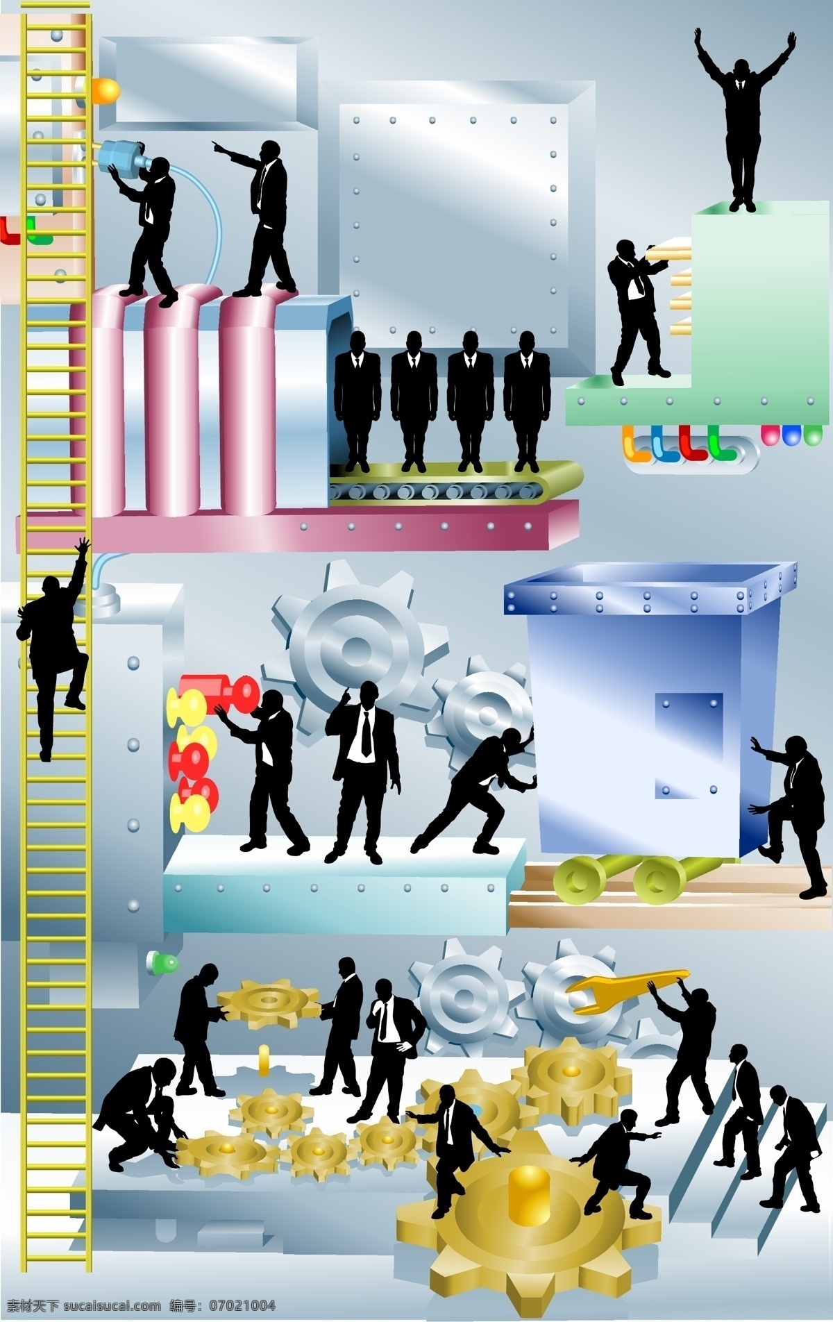 商务 人士 剪影 齿轮 商务人士剪影 爬梯 矢量图 其他矢量图