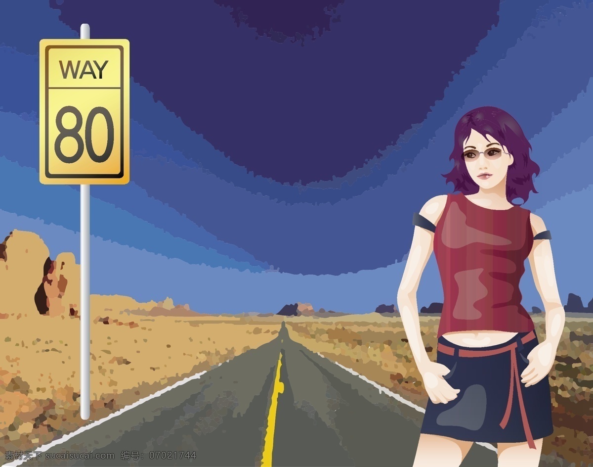 矢量 戈壁 公路 美女 人物 矢量戈壁公路 矢量图 矢量人物