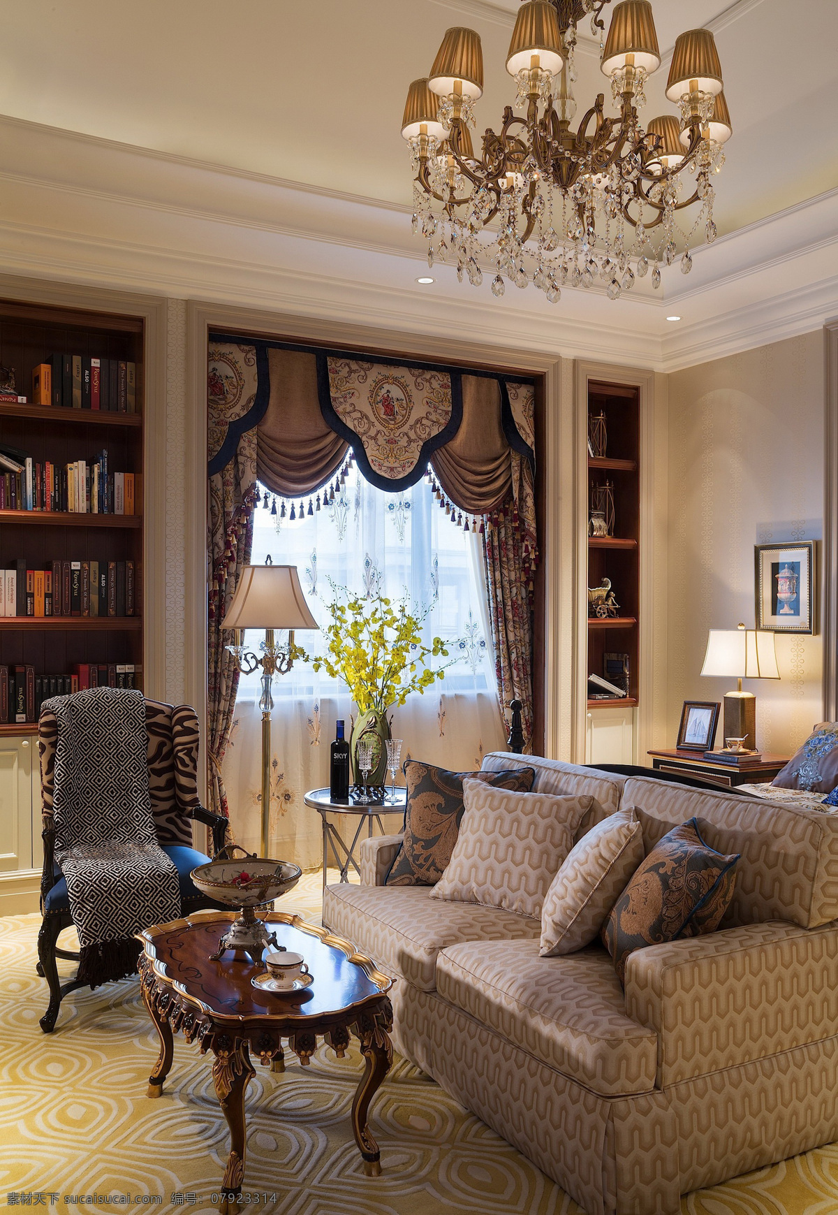 欧式 轻 奢 客厅 铜 金色 吊灯 室内装修 效果图 客厅装修 木制茶几 浅色地板 浅色沙发