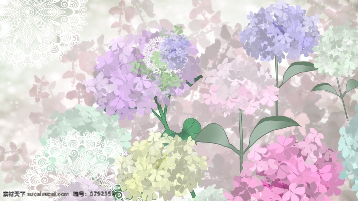 花团锦簇 水彩 花朵 手绘 卡通 背景