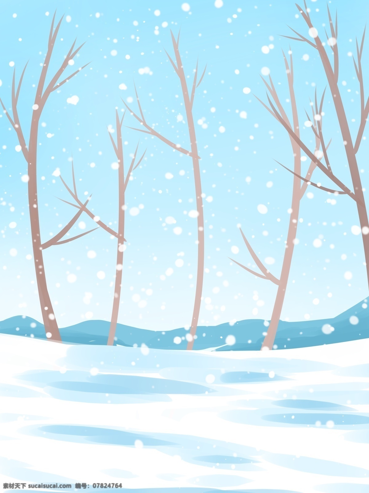 卡通 冬至 节气 树林 雪景 背景 下雪 雪花 背景设计 冬天背景 唯美雪地 彩绘背景 大寒背景 树木