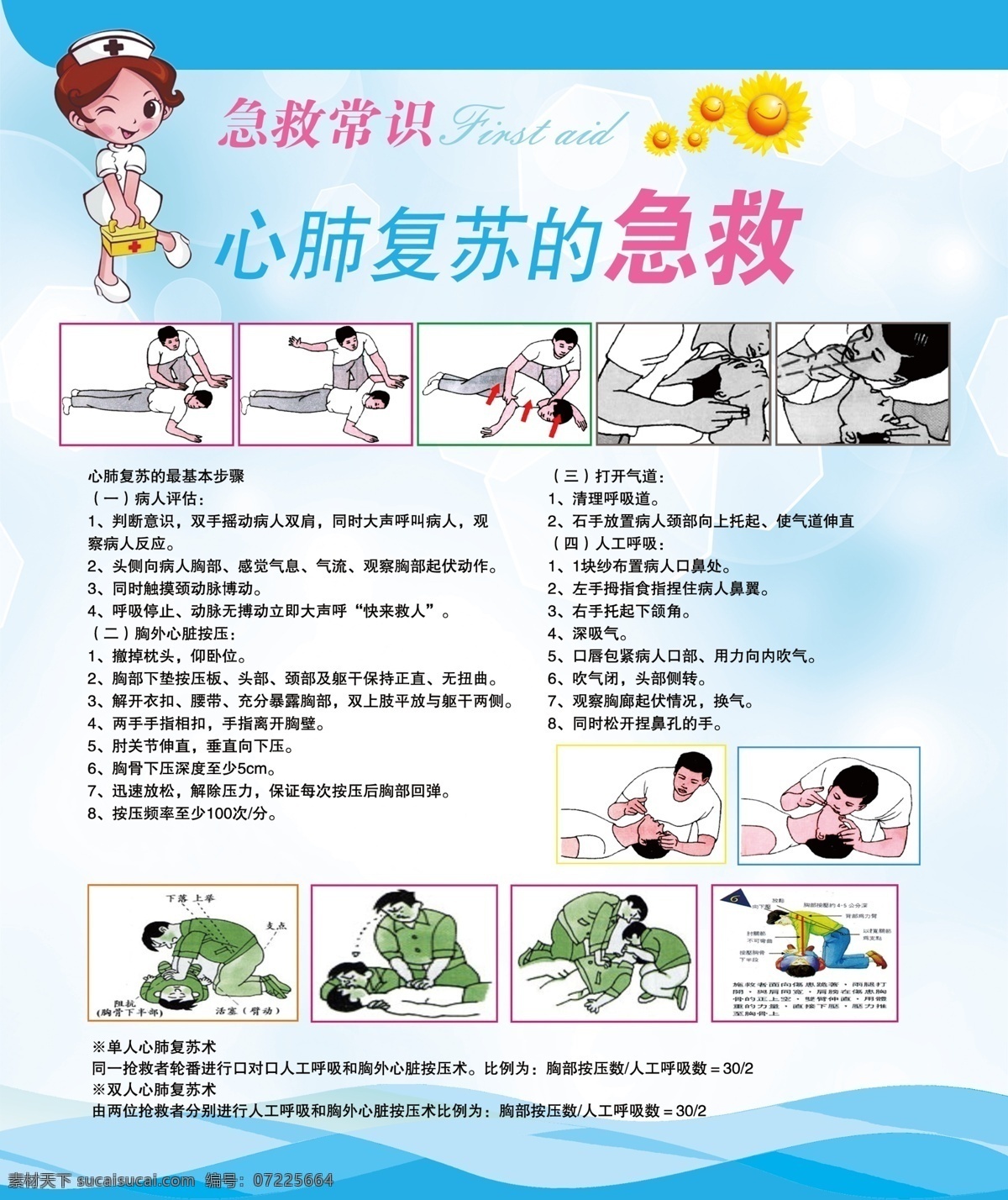 心肺 复苏 急救 x0 8x 急救常识 急救方法 小护士 蓝色背景 漫画 急救知识 救援方法 安全知识 止血方法 急救步骤