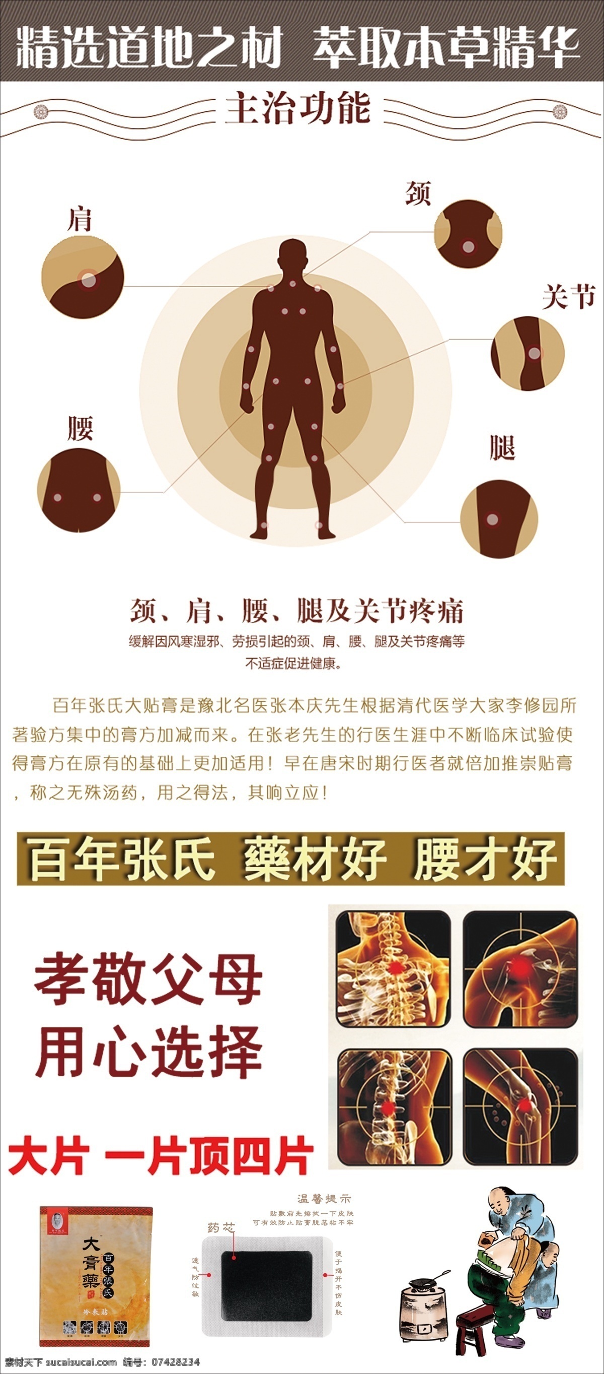 百年张氏 大膏药 本草精华 颈肩腰腿 及关节疼痛 展架易拉宝 海报广告 分层