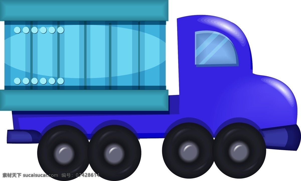 手绘 蓝色 货车 元素 卡通 大头 矢量