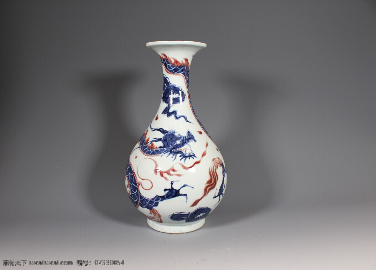 中国 釉裏紅 魚藻文瓶 玉壷春瓶 C 3737 - 美術品