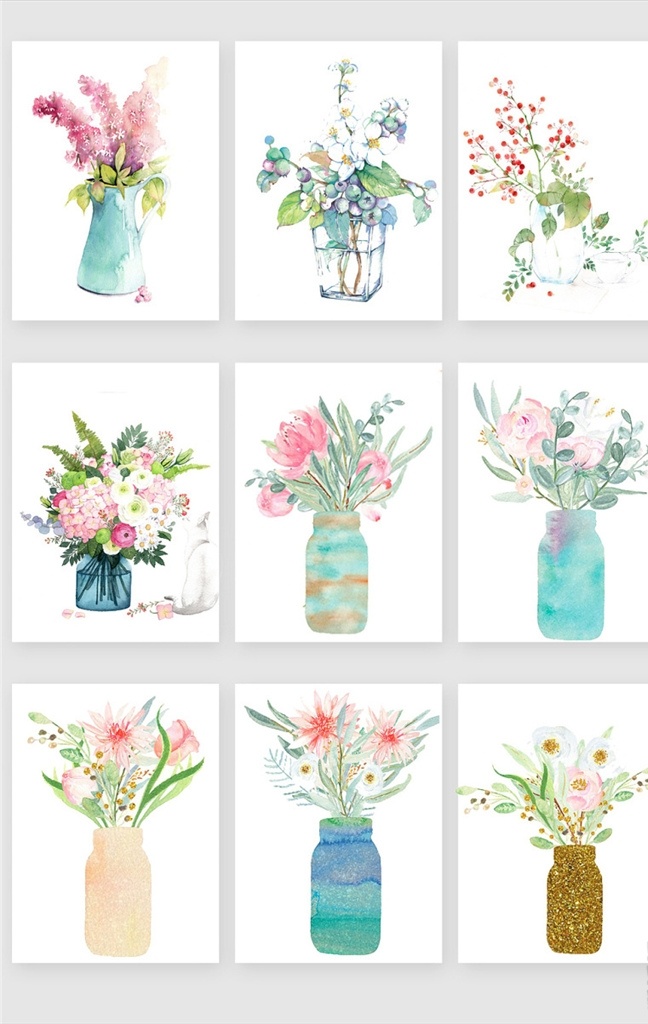 手绘 水彩 花卉 花瓶 植物花卉 手绘卡通 手绘风 情人节 小清新 叶子 png素材