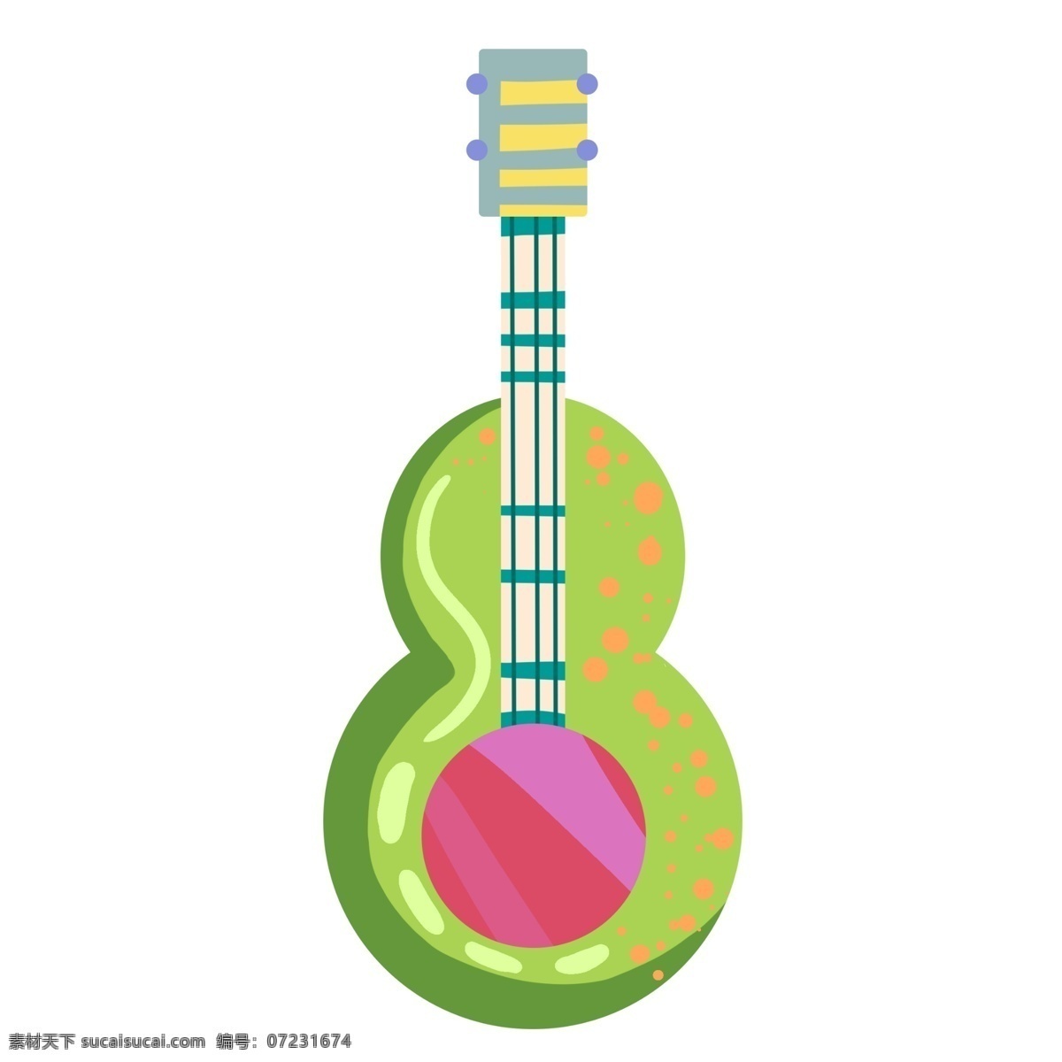 绿色 乐器 吉他 插画 绿色的吉他 卡通插画 乐器插画 表演乐器 演奏乐器 中国风乐器 弹奏的吉他