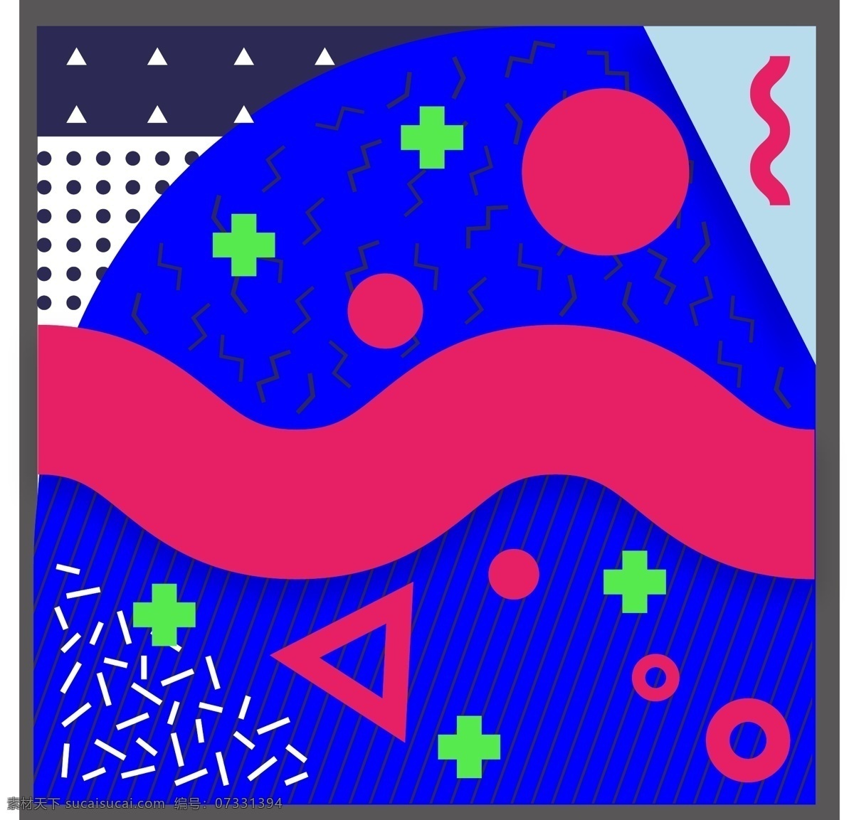 孟菲斯 艺术 风格 矢量 装饰 图案 套 图 蓝色 几何 高饱和