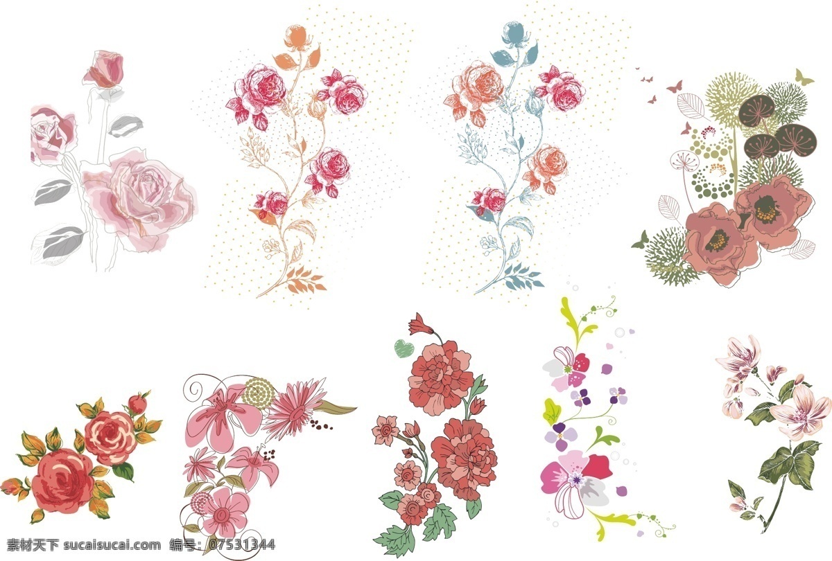 矢量 花 藤 花卉 印花 服装设计 花朵 玫瑰花 矢量花藤 服装设计图