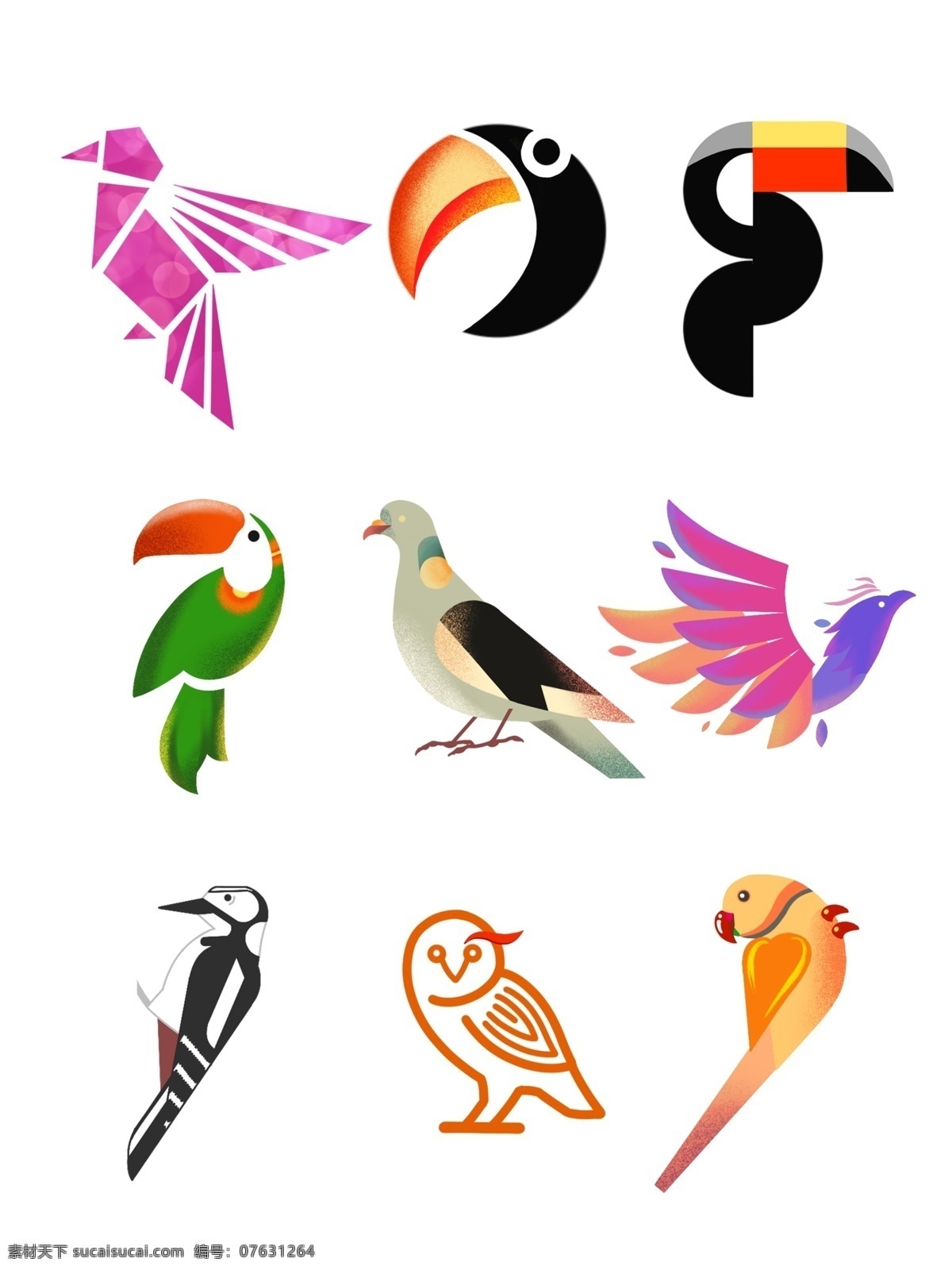 国际 爱鸟 日 各种 鸟类 图标 元素 集合 国际爱鸟日 鸟类图标 鸟类素材 鸟 logo 鸟类设计 鹦鹉 猫头鹰 啄木鸟 几何 流线 渐变 手绘鸟