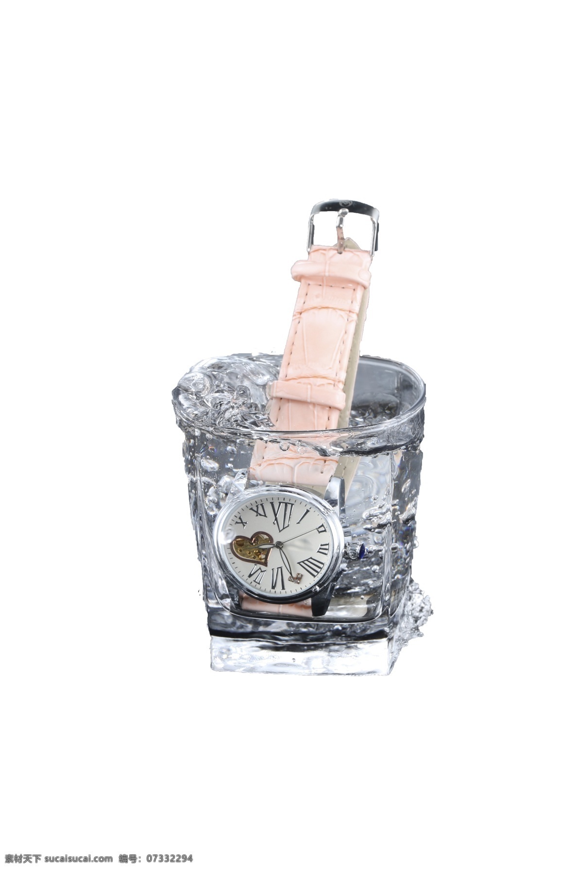 透明 杯子 粉色 手表 组合 水流 搭配 底座 无色 女生 钟表