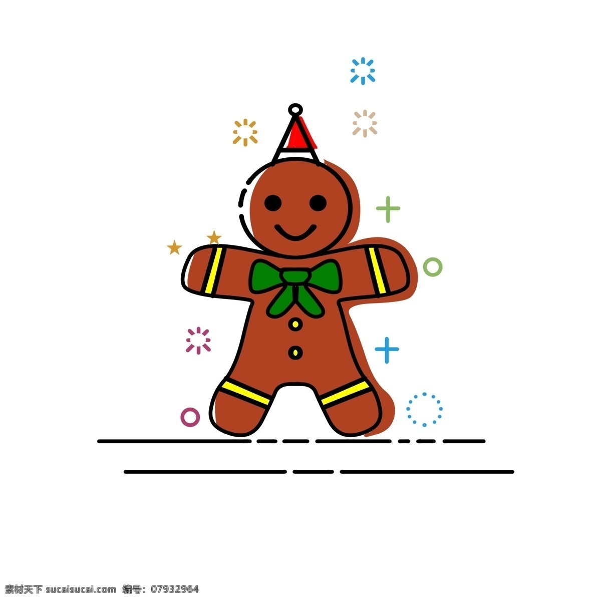 手绘 圣诞 姜饼 人 mbe 图标 插画 棕色的姜饼人 蝴蝶结 圣诞节 卡通插画 可爱的姜饼人