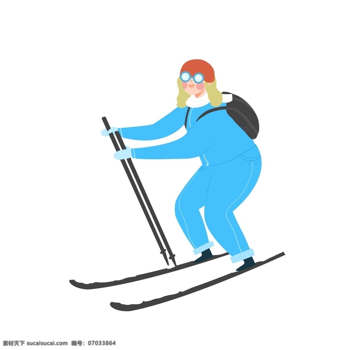 冬天 滑雪 女人 小 清新 简约 商用 元素 简洁 卡通 插画 小清新 手绘 人物设计