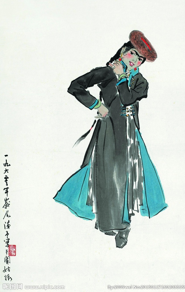 于阗姑娘 美术 中国画 水墨画 女人 女子 女青年 维吾尔族姑娘 文化艺术 绘画书法