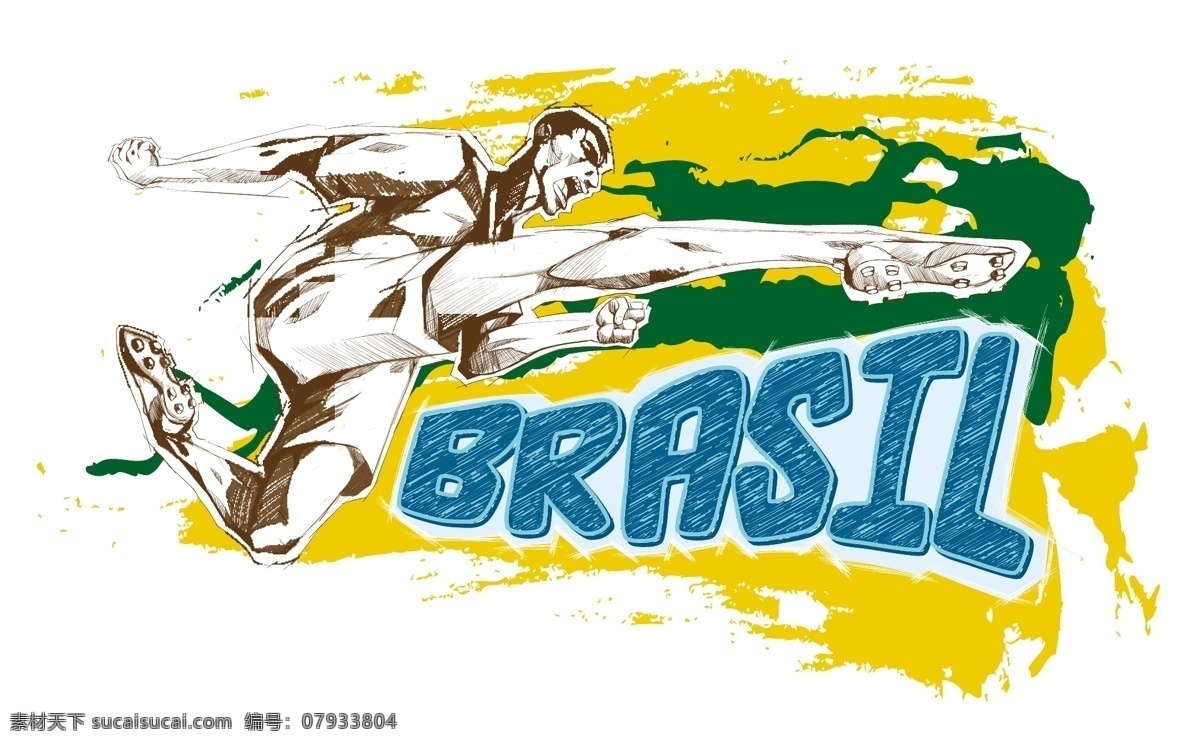 卡通 球员 世界杯 海报 模板下载 巴西 背景 足球 体育运动 生活百科 矢量素材 白色